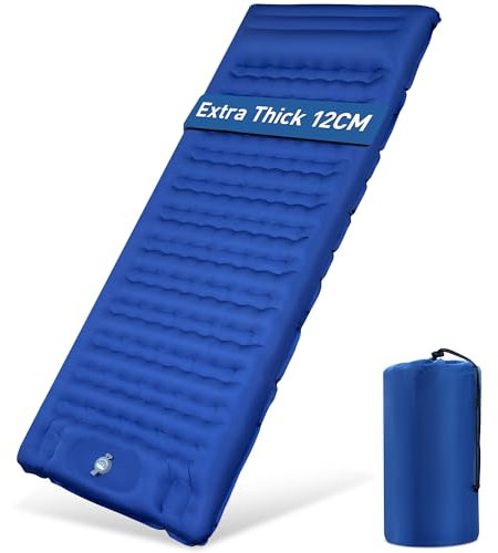 Aonext Isomatte Selbstaufblasend, 12CM Ultraleichte Aufblasbare Luftmatratze mit Campingkissen, Tragbare Kompakte Camping Isomatte für Camping, Wandern, Rucksackreisen und Wanderreisen(Marineblau)
