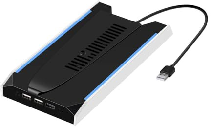 Charging Stand with Cooling Fan for PS5 PRO/for PS5 Slim Digital/Disc Console, Cooling Stand Charger with 8 RGB Lights, with 3 Level Cooling Fan 3 USB Port