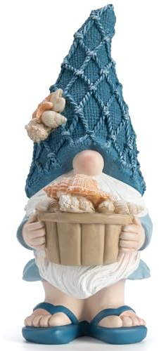 Etlemonde Garden Sea Gnome Statue Decoration Indoor Outdoor Resin Beach Gnome Sculpture for Home Office Desktop Bathroom, Summer Pool Decoration Outdoor Gifts (Conch)