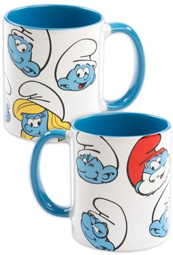 The Pitufos - Taza de café (cerámica, 320 ml), color blanco y azul