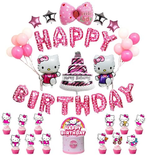 46pcs Decorazioni Compleanno, Addobbi Festa per Bambina, Cartoon Addobbi Festa Compleanno,Decorazioni per Feste con Palloncini in Alluminio per Bambini