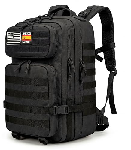 MAD DOGS Mochila Gimnasio 45L Hombre Mujer – Mochila Fitness Impermeable con Sistema MOLLE – Bolsa Deporte Crosstraining, Entrenamiento Funcional, Viaje Cabina Avión, Equipaje de Mano (BLACK)