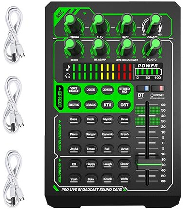 Ujjdwiurgh Carte Son Live Enregistrement en Direct Carte Son Bluetooth Microphone Mixer Changeur de Voix Mixeur de Diffusion en Direct en Extérieur