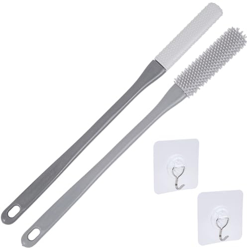 CREATCABIN Cepillo de Silicona para Limpieza de Dedos de los Pies, Aplicador de Loción Exfoliante Suave con Mango Largo para Pies de Personas Mayores, Hombres Y Mujeres, 2 Pulgadas, Color Gris 34x2cm