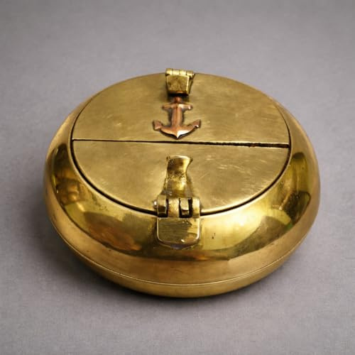 Antique Brass Ashtray for Cigarette, 5 Brass Vintage Ashtray Anchor Inlaid For Cigar, Cigarette, Smoking, Unique Table Top ashtray For Indoor And Outdoor Use, Ash Tray For Smokers