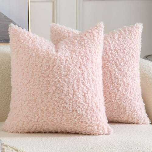 Yaertun 2er Set Kissenbezug Teddywolle Faux Pelz Dekorative Kissenbezüge Plüsch Bouclé Sofakissen Couchkissen Dekokissen Zierkissenbezug Deko Kissenhülle Schlafzimmer Wohnzimmer 40x40 cm Rosa