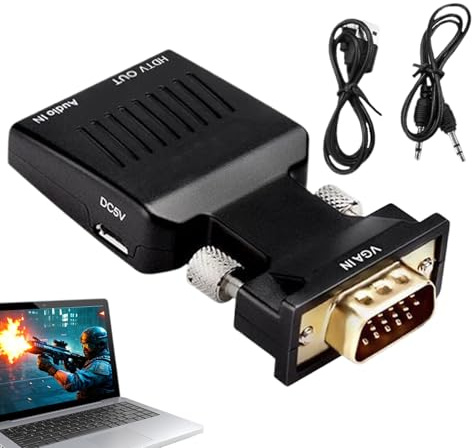 Genérico Adaptador HD a VGA para Monitor - Cable VGA a HD - con Conector de Cable de 3.5 mm Plug and Play 1080P Compacto Compatible con Audio para Presentaciones de Portátil Oficina Proyector