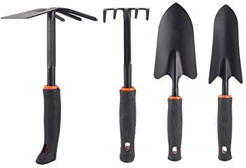Garden Tool Set 4Pcs - Solid Gardening Shovel & Rake Kit for Flower Planting/Soil Loosening/Weeding | Ergonomic Secure Grip Handle, Oxidation - Preventive