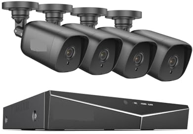 JOXLOVER di videosorveglianza 1080P 1080N 5IN1 H.264+ 4CH DVR con Kit CCTV for telecamere di sorveglianza Resistenti alle intemperie 4X per Esterni(None)