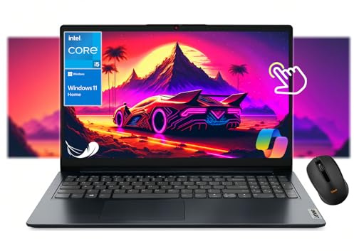 Lenovo IdeaPad 1i - Computer portatile touchscreen FHD da 15,6, Intel Core i5-1335U, Copilot AI, webcam con otturatore per privacy, tastiera numerica, Wi-Fi 6, Windows 11 Home, con mouse (24 GB di