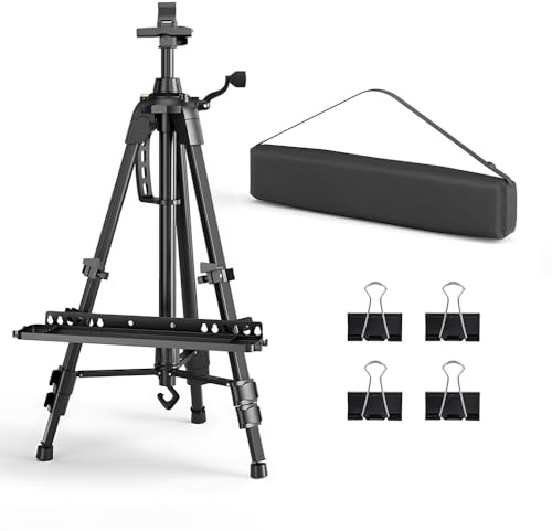 NAVESO Easel Stand for Painting,52-160cm Adjustable, Art Easel for Display, Folding Display Easels for Adults & Kids, Aluminum Tripod Artists Easels with 4 Clips,Tray, Folding Leg,Carry Bag