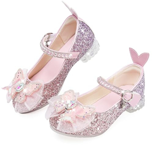 GOGOUP Girls Mary Jane Dress Shoes Glitter Princess Shoes Low Heels Toddler Party Wedding Birthday Prom Cosplay Shoes Kids Ballet Dance Shoes Gradient Pink UK8