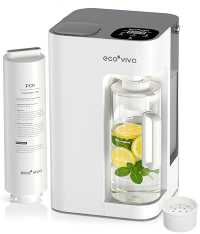 Ecoviva Water Mate 3 Reverse Osmosis Water Filter Countertop, 3:1 Pure to Drain, 44oz Smart Autofill Pitcher, No Installation Water Purifier, 8 Stage RO Water Filtration, with Remineralization, White