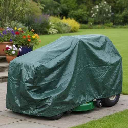 Copertura per tosaerba resistente – Copertura impermeabile per trattori da giardino fino a 137,2 cm – Tessuto in poliestere PE verde resistente alle intemperie per tosaerba seduto, 182 x 137 x 117 cm