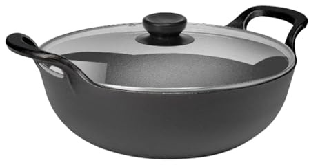 FUBESK Casseruola in ghisa con due manici, non rivestita per uso domestico, 20 cm, 25 cm, 27 cm, 30 cm, per cucinare, friggere, brasare