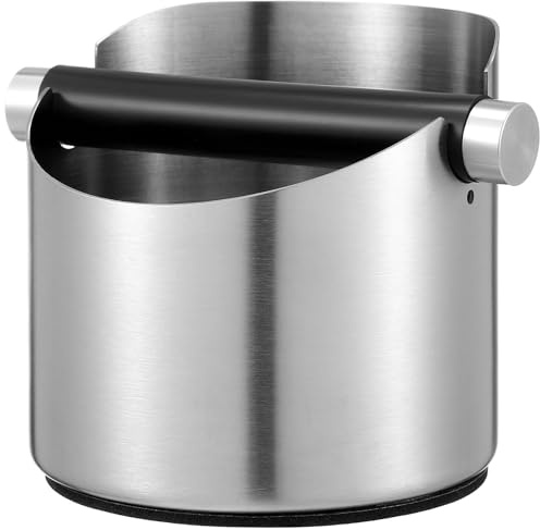 JOINPAYA Boîte à Café Moulu en Acier Inoxydable Ronde 1 Pièce Tapis Antidérapant Grosse Capacité pour Bac à Résidus Café Bar Maison Compatible Machine Expresso Semi-automatique