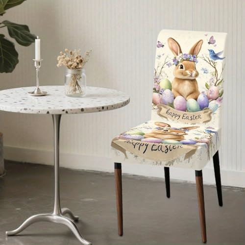 boiszeda Stuhlbezug 1er/2er/4er/6er Set Stuhlhussen Ostern, Oster Deko Innen Stuhlhussen Frühling Elastisch für Küche Partys