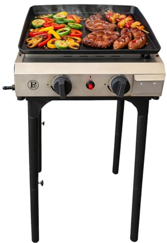 INTEC - Plancha gaz 4800W 2 Bruleurs Allumage Piezo Hauteur Réglable - Plaque de cuisson Céramique Camping Butane/Propane Cuisine Extérieure