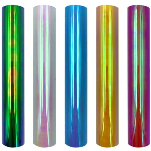 OHPHCALL Holographische Vinylkleber 5 Rollen Selbstklebende Pvc Folie in Verschiedenen Farben Flexibel und Stark für Kleidung und Hüte im Heim und Geschäftsumfeld