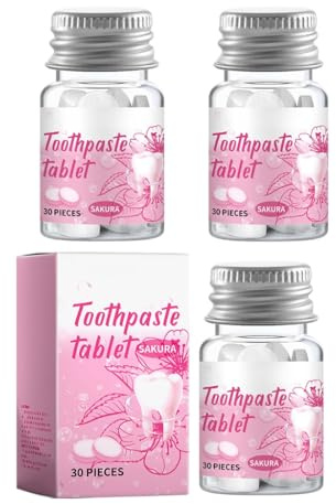 Tabletas de pasta de dientes sólida for dientes limpios profundos, eliminación de manchas y comodidad de sensibilidad - Blanqueamiento, portátil con Sakura, manzanilla y xilitol(3pcs)