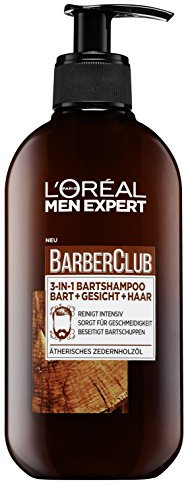 L'Oréal Men Expert Bartshampoo für Männer für Bart, Gesicht und Haar, Barber Club 3-in-1 Bartshampoo mit Zedernholzöl für die tägliche Bartpflege, 1 x 200 ml