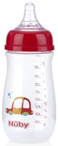 Nuby Wide Neck Bottle with Anti-Colic Air System, Colors/Prints May Vary, 1 Pack of 1 Bottle