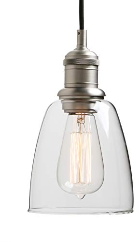 Yosoan Industrial Glass Pendant Light Fittings Indoor Ceiling Lights | Loft Bar Chandelier for Kitchen island Living Room Dining Room (Brushed)
