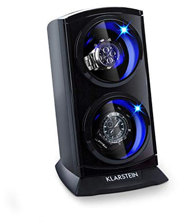 KLARSTEIN St. Gallen Premium - Caja Relojes automáticos, Caja giratoria Reloj automático, 2 Relojes, 4 velocidades, Rotación bidireccional, Cojines Revestimiento Terciopelo, Watch Winder, Negro
