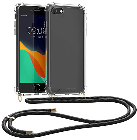 kwmobile Necklace Case kompatibel mit Apple iPhone SE (2022) / SE (2020) / 8/7 Hülle - Silikon Cover mit Handykette - Band Handyhülle Schwarz Transparent