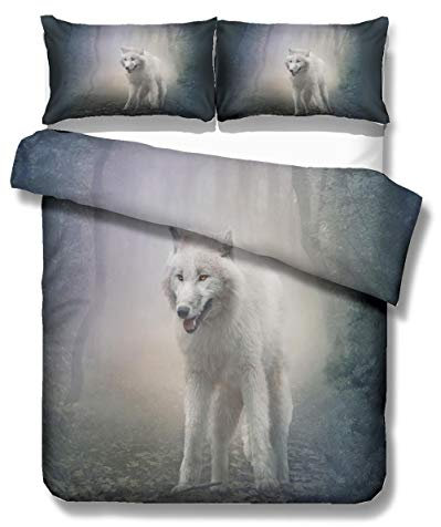 Stillshine 3D Tiere Bettbezug Wald Wolf Schnee Rentier Grünland Pferd Eisbär Natürlicher Kulturstil Digitaldruck Bettwäsche Set Kinder Bettbezug und Kissenbezug (Wald Wolf, Doppelbett 200x200 cm)