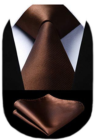 Enlision Braune Krawatte Herren Hochzeit Krawatten und Einstecktuch Set Einfarbig Seide Schlips mit Taschentuch Elegant