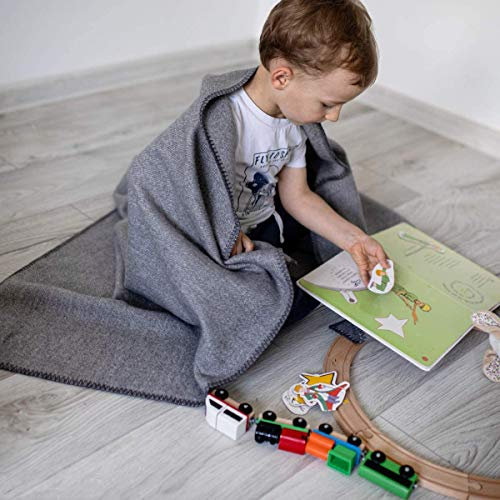 Linen & Cotton Doubleface Babydecke Merino Wolle für Junge Mädchen Santino - 100% Merinowolle, Grau (75 x 100 cm) Leichte Dünne Kuscheldecke Baby Sommer Winter Kinderwagen Babyschale Babybett Bett