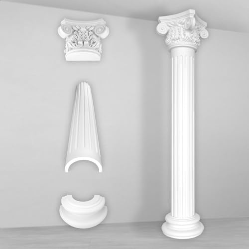 Halbsäule | rund | kanneliert | vorgrundierte Oberfläche | stoßfest | klassisch | Barock | Dekosäule | Stuck | weiß | PU | N3330H Set | 300 mm
