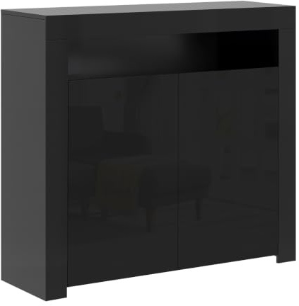 Panana Commode de Eclairage LED Meuble de Rangement avec 4 Compartiments de Stockage + 2 Portes sur Salon, Chambre, 107 x 35 x 97 cm (Noir)