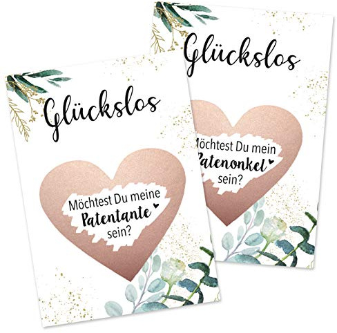 OWLBOOK 2er Set Rubbelkarte Patentante und Patenonkel Fragen Karte mit Rubbelherz Rosa Geschenke Geschenkideen für die Pateneltern Paten zum Schwangerschaft verkünden
