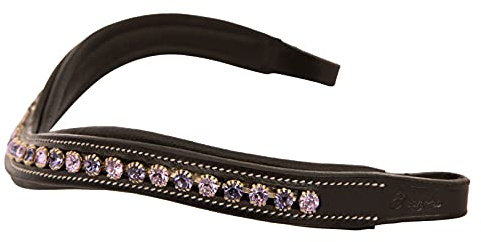 ExionPro Gebogenes, gepolstertes Bling-Kristall-Stirnband aus Leder für Pferdezaumzeug|Mit Diamanten verzierte Bling-Stirnbänder für die englische Dressur-Schwarz-Voll (Schwarz, Pferd (volle Größe))