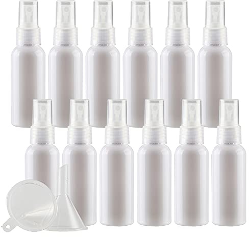 TIANZD 50 Pieces Empty 50 ml White PET Plastic Fine Mist Pump Spray Bottles with Clear Top Portable Sprayer for Perfume Water Cosmetic Travel Containers Refillable, 2x Funnel