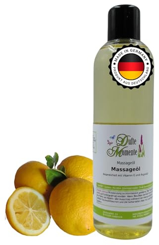 Dufte Momente Massageöl Zitrone – 250 ml – Pflanzenölbasis mit ätherischem Zitronenöl – frisch & belebend – für Massage & Wellness – vegan & Made in Germany