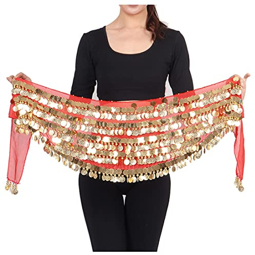 Bauchtanz Tribal Hüfttuch Chiffon Bauchtanz Kostüm Wickelgürtel mit Goldmünzen Röcke