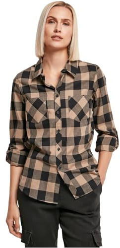 Urban Classics Camicia da Donna in Flanella a Quadretti, Nero/Softtaupe, XXXL