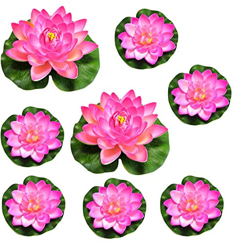 Teich Dekoration,8ST Zwei Größen?17cm/10cm Schaum Seerose Blume Dekor,Seerosen Für Gartenteich Kunststoff,Für Aquarium Terrasse Garten Schwimmende Pool Dekoration Hochzeit (D)