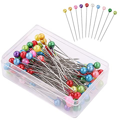 Grevosea Bunte Stecknadeln mit Kopf Glaskopfnadeln 40mm Edelstahl Stecknadeln Nähstifte Glaskugel Bunte Runde Mehrfarbig Stecknadeln nadeln für Nähen Quilten Und Handwerk Schmuck Making-100 Stück/Set