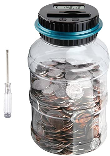 Digital Coin Bank, Jeowoqao Coin Counting Jar with LCD Display, 1.8L Large Capacity Piggy Bank Coin Counter Money Jar for UK Coins, Electronic Saving Money Box Gift for Boys Girls