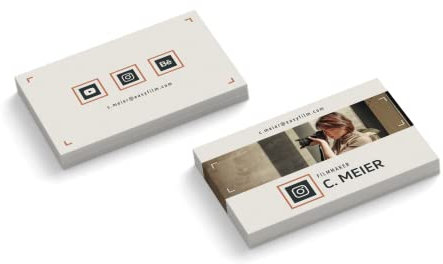 Visitenkarten personalisiert | mit Foto | Design Filmmaker | 2-seitig | Querformat | Menge + Papier zur Auswahl | selbst gestalten | hochwertiger Druck | 350 g Qualitätsdruck (500 Stück)
