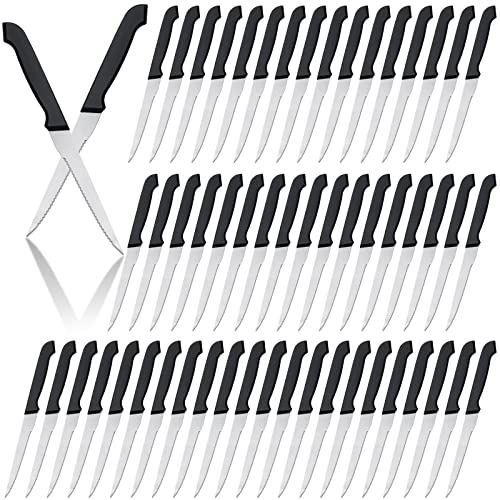 Therwen 100 Pieces Serrated Edge Pointed Tip Steak Knives Stainless Steel Steak Knife with Serrated Edge 8.8 Inch For Kitchen Restaurant Tableware Camping