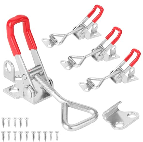 Pack of 4 Adjustable Toggle Clamps, Metal Lever Clasp, Stainless Steel Tension Clasp, Box Clasp, Tension Clasp, Metal Box Closure, Suitable for Cabinets (Red) (red)