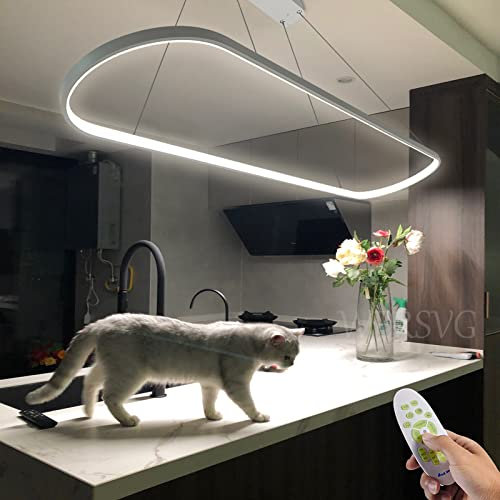 WERSVG Modern Esstischlampe LED Pendelleuchte Oval Design Hängelampe Dimmbar 3500K-6500K Weiß hängeleuchten & pendelleuchten Höhenverstellbar, für Wohnzimmer Esszimmer Küche Büro L120cm, 55W