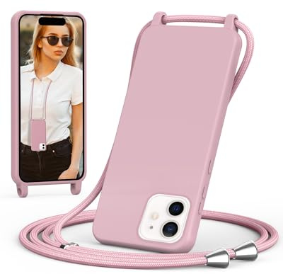 ScandiCasis Handykette für iPhone 12 Mini Hülle mit Band, Handyhülle mit Schnur zum Umhängen, weiche TPU Silikonhülle mit Band [verstellbar] [abnehmbar] Halskettenhülle für iPhone 12 Mini-Sandrosa