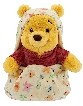 Disney Store Offizieller Winnie Puuh Plüsch mit Decken-Beutel, Baby Plüsch im Baby-Wickeltuch – Spielzeug für diejenigen, die Plüschfiguren, niedliche Plüschtiere und Stofftiere lieben, klein – 25,4