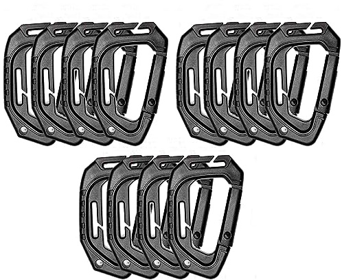HOUSON 12 Stück Taktische Karabiner Kunststoff D-Form Karabiner Schlüsselanhänger mit schwarzem Haken
